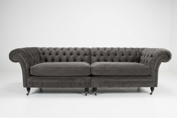 Klassische Chesterfield Sofa 4 Sitzer Design Sofas Polster Couchen Leder Braun