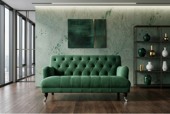 Chesterfield 2 Sitzer Polster Couch Leder Sofa Couchen Modern Stil Grün Textil