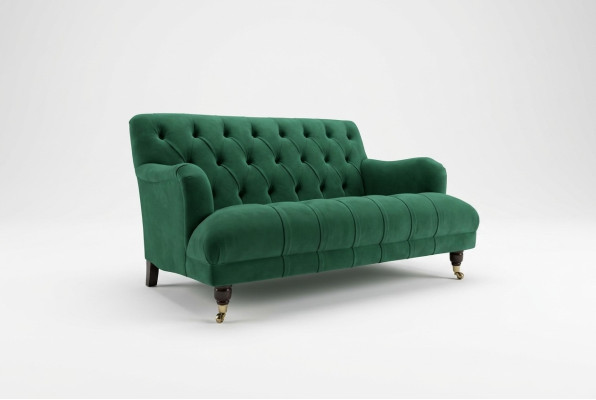Chesterfield 2 Sitzer Polster Couch Leder Sofa Couchen Modern Stil Grün Textil