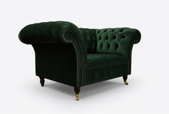 Chesterfield Design Stoff Couch Sessel 1.5 Sitzer Polster Sofas Lounge Grün Samt