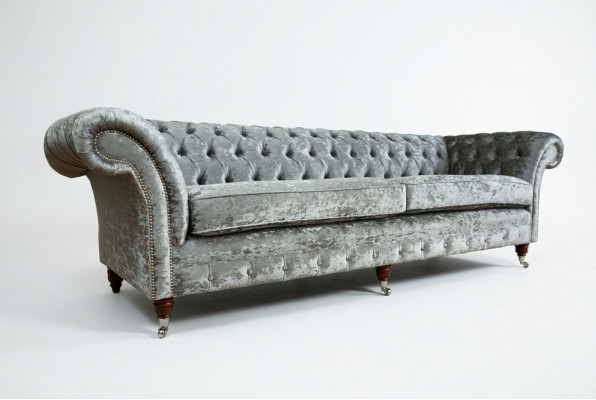 Chesterfield Grauer Poslter Viersitzer Designer 4-Sitzer Couch