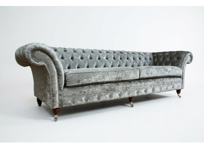 Chesterfield Grauer Poslter Viersitzer Designer 4-Sitzer Couch