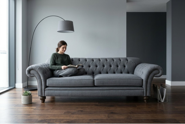Modernes Sofa Chesterfield Couch 4 Sitzer Couchen Samt Leder Design Grau