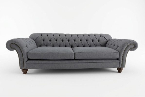 Modernes Sofa Chesterfield Couch 4 Sitzer Couchen Samt Leder Design Grau