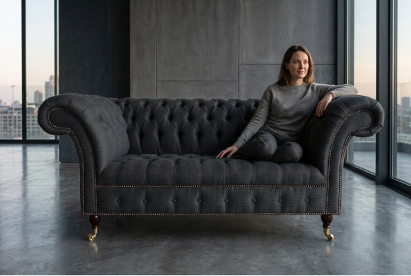 Textil Sofa Stoff Couch Chesterfield big sofas xxl Sitz Polster 185cm couchen