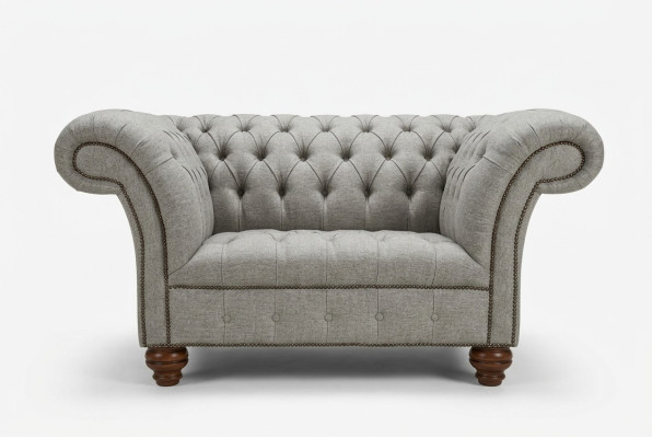 Chesterfield Design Stoff Couch Sessel 1.5 Sitzer Polster Sofas Lounge Grau Samt