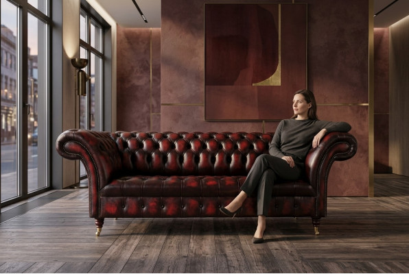 Bordaux Chesterfield Dreisitzer Luxus Wohnzimmer 3-er Couch