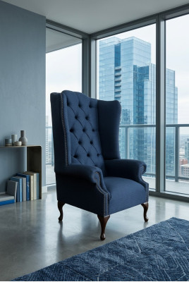 Ohrensessel Chesterfield Sofa Couch Polster 1 Sitzer Sessel Sofas Textil Blau
