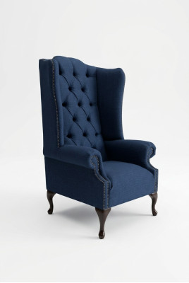 Ohrensessel Chesterfield Sofa Couch Polster 1 Sitzer Sessel Sofas Textil Blau