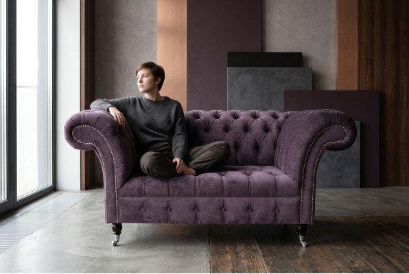 Chesterfield Sessel Couch Polster Sofa Couchen 1,5 Sitzer Einsitzer Lila Textil