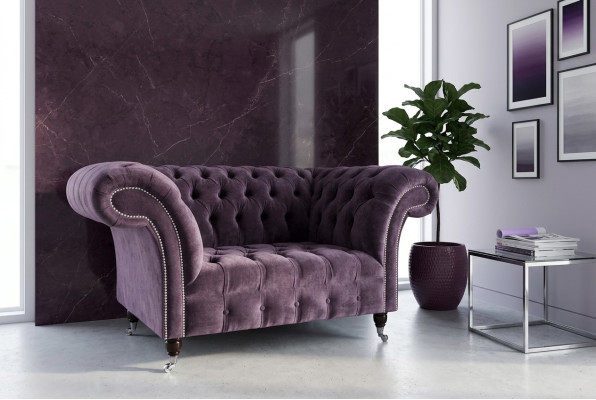Chesterfield Sessel Couch Polster Sofa Couchen 1,5 Sitzer Einsitzer Lila Textil