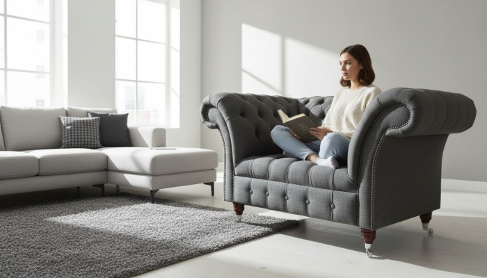 Chesterfield Design Stoff Couch Sessel 1.5 Sitzer Polster Sofas Lounge Neu Club