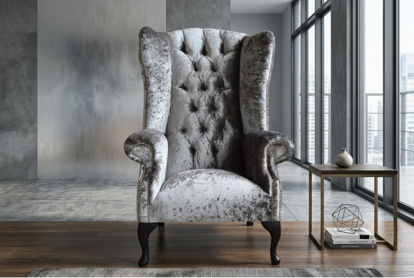 Ohrensessel Chesterfield Sofa Couch Polster 1 Sitzer Sessel Sofas Textil Silber