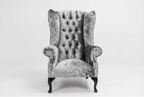 Ohrensessel Chesterfield Sofa Couch Polster 1 Sitzer Sessel Sofas Textil Silber