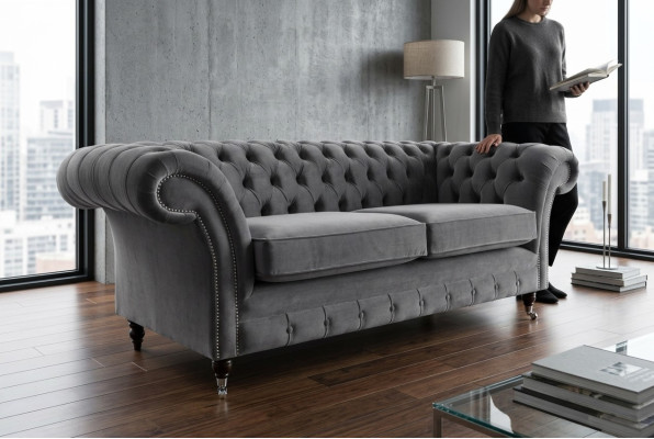 Chesterfield Couch 3 Sitzer Polster Sitz Textil Stoff Leder Couchen Sofas Sofa