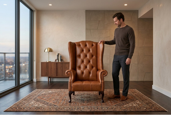 Chesterfield Sessel Ohrensessel Sofa Textil Stoff Couchen Polster Braun Lounge