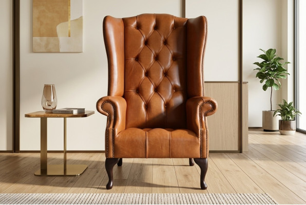 Chesterfield Sessel Ohrensessel Sofa Textil Stoff Couchen Polster Braun Lounge