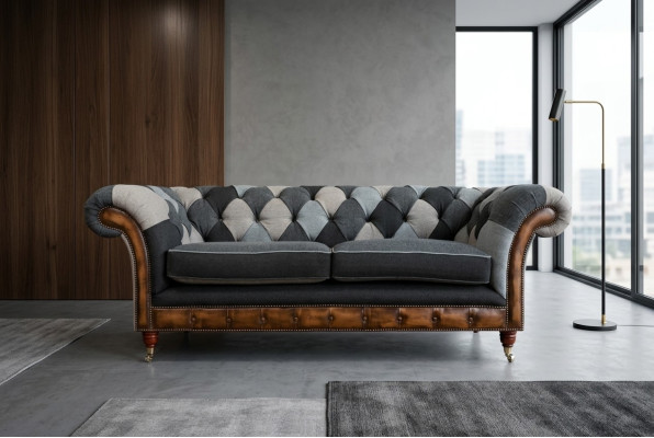 Strapazierfähige Chesterfield Couch Sofa Polster Microfaser Stoff Sitzpolster