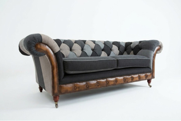 Strapazierfähige Chesterfield Couch Sofa Polster Microfaser Stoff Sitzpolster