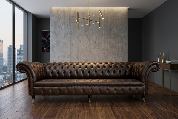 Braune Chesterfield Couch Polster 4-Sitzer Designer Wohnzimmer Couchen