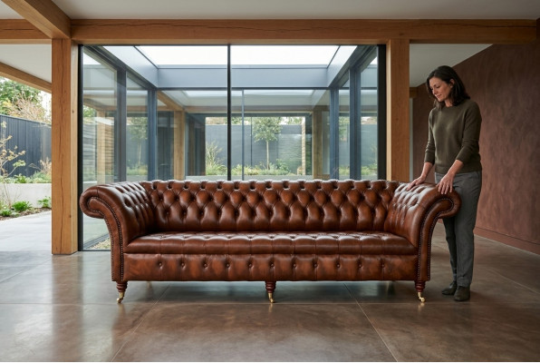 Chesterfield 4 Sitzer Polster Couch Modern Stil Leder Stoff Sofa Couchen Leder