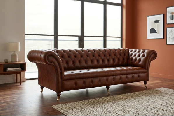 Chesterfield 4 Sitzer Polster Couch Modern Stil Leder Stoff Sofa Couchen Leder