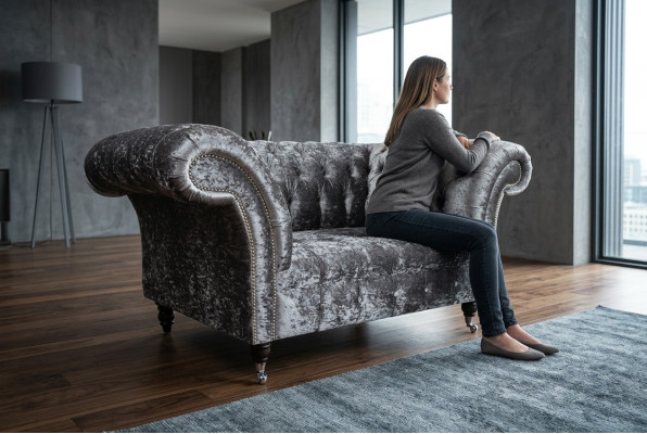 Sessel Polster Möbel Chesterfield Couch Textil Leder Stoff Sofa Einsitzer Silber