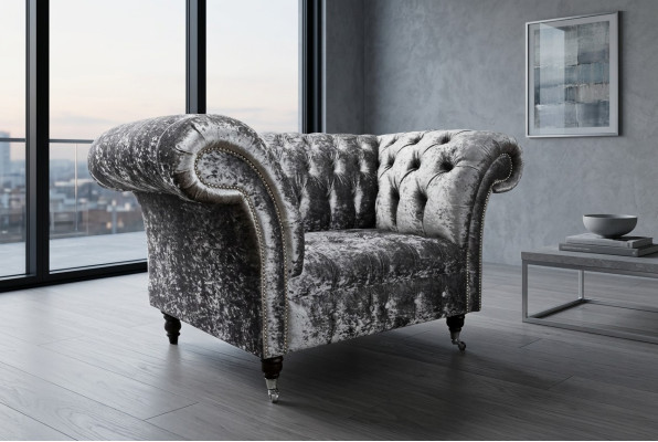 Sessel Polster Möbel Chesterfield Couch Textil Leder Stoff Sofa Einsitzer Silber