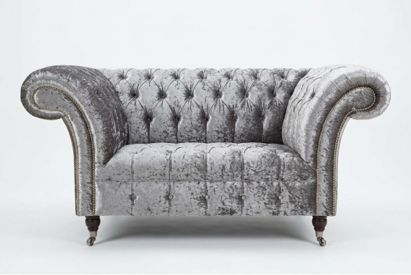 Sessel Polster Möbel Chesterfield Couch Textil Leder Stoff Sofa Einsitzer Silber
