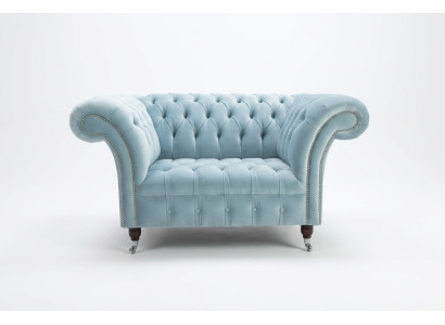 Chesterfield Design Stoff Couch Sessel 1.5 Sitzer Polster Sofas Lounge Blau Samt
