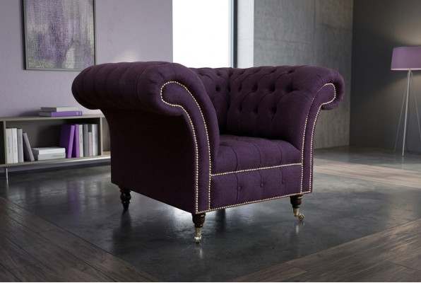 Sessel 1 Sitzer Chesterfield Samt Polster Sofas Design Luxus Couch Sofa Lila Neu