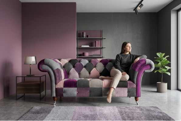 Chesterfield 2 Sitzer Sofa Textil Couch Polster Design Bunt Sofas