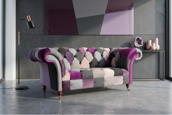 Chesterfield 2 Sitzer Sofa Textil Couch Polster Design Bunt Sofas