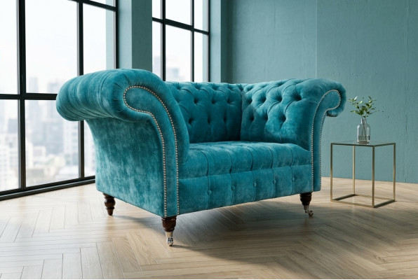 Sessel Chesterfield Design Stoff Couch 1.5 Polster Sofas Lounge Samt Turkis neu