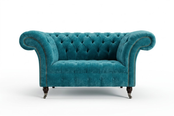 Sessel Chesterfield Design Stoff Couch 1.5 Polster Sofas Lounge Samt Turkis neu
