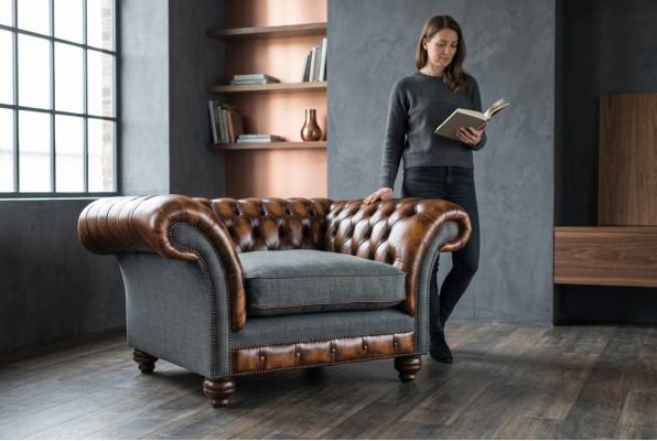 Chesterfield Design Stoff Couch Sessel 1.5 Sitzer Polster Sofas Lounge Neu Club