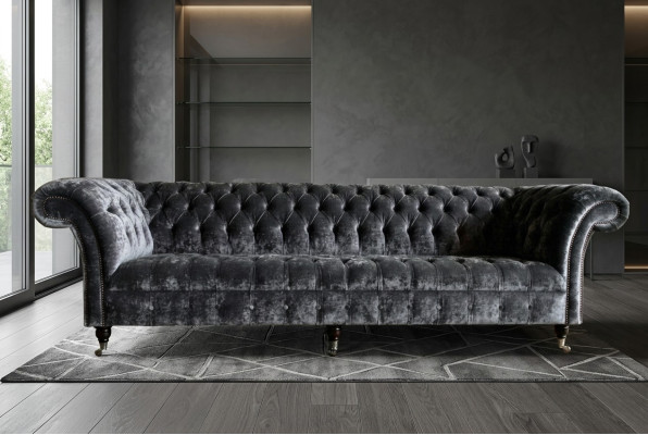 Designer Chesterfield Graue Luxus Couch Sofa 4 Sitzer Stoff Sofa