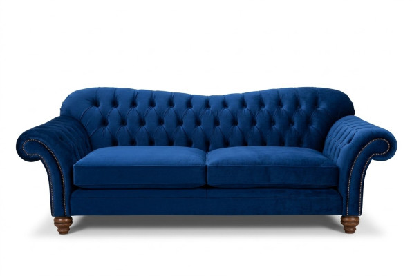 Design Sofa 4 Sitzer Couch Textil Polster Blau Klassische Sofas Chesterfield Neu