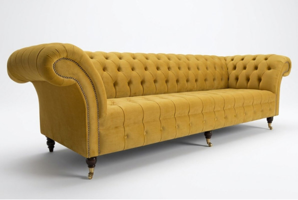 Sofa Sofa Polster Chesterfield Textil Sofas Design Luxus Stoffsofas 4Sitzer Gelb