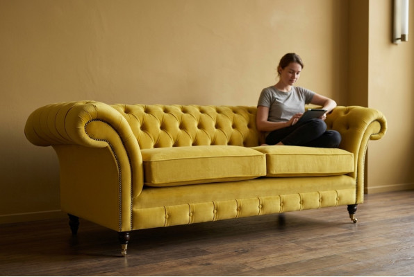 Chesterfield 3 Sitzer Designer Sofa Couch Polster Sofas Couchen Stoff Textil Neu