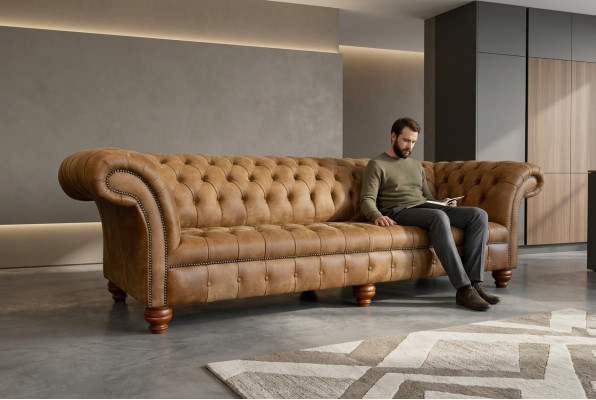 Chesterfield Braune Couch Sofa Polster 4 Sitzer Couchen Sitz Garnitur