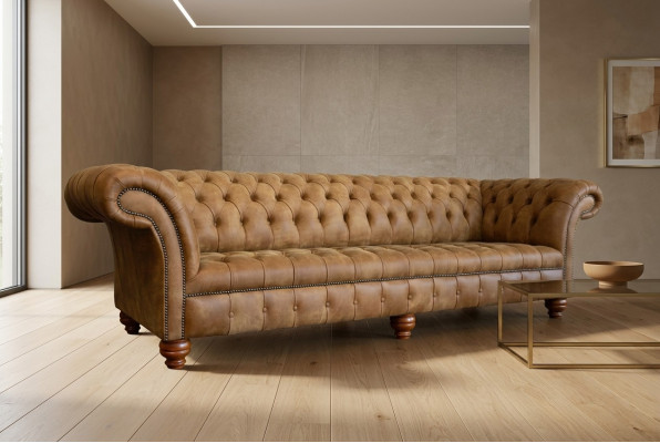 Chesterfield Braune Couch Sofa Polster 4 Sitzer Couchen Sitz Garnitur
