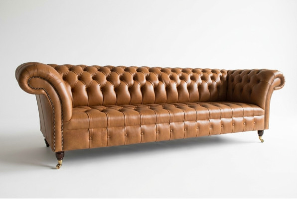 Design Chesterfield Sofagarnitur 4 Sitzer Couch Leder Polster Braun Luxus Sofa
