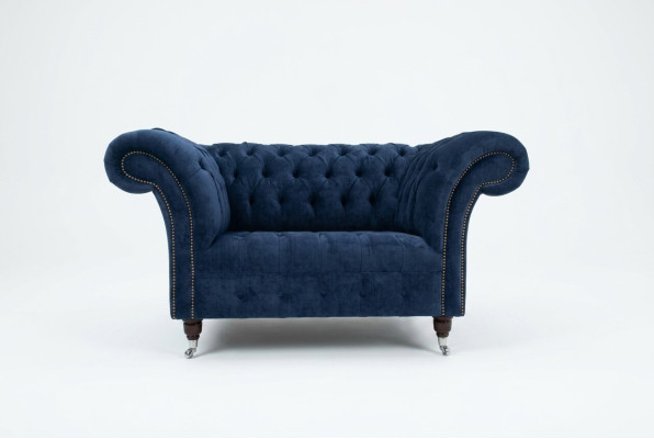 Chesterfield Sessel Couch Polster Sofa Couchen 1,5 Sitzer Einsitzer Blau Textil