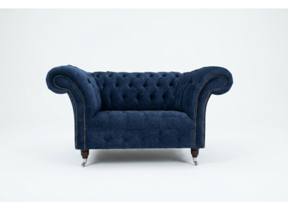 Chesterfield Sessel Couch Polster Sofa Couchen 1,5 Sitzer Einsitzer Blau Textil