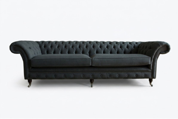 Original Chesterfield Textil Leder Sofa Couch Polster Big Sitzpolster Grau 265cm