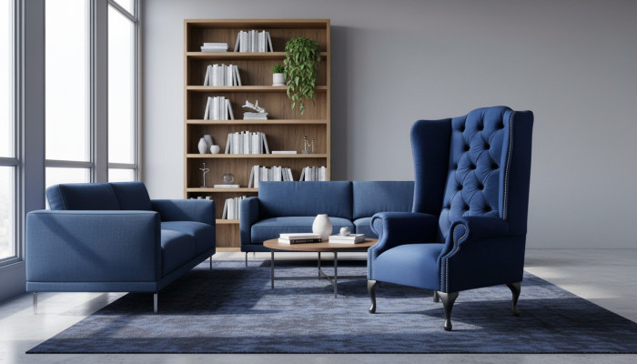 Chesterfield Ohrensessel Sessel Couch Relax Polster Designer Couchen Royal Blau