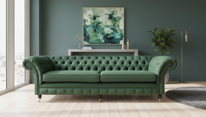 Knopf Sofa Chaesterfield Sofas 4 Sitzer Couch Polster Stoff Wohnzimmer Möbel