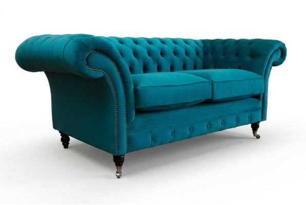 Chesterfield Sofa 2er Polster Designer Couchen Sofas Garnitur Türkis Samt Neu