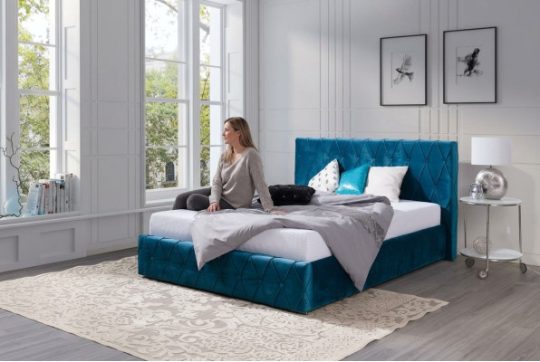 Klassisches Samt Velvet Doppel Design Bett Luxus Design Betten Doppel Türkis Neu
